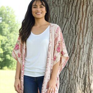 Angie Floral Oversized Open Front Cardigan Kimono
